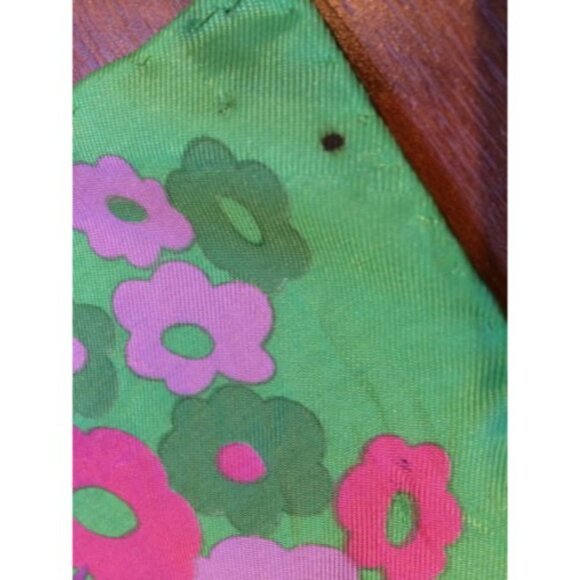 Vintage Green Pink Floral Silk Square Scarf Midcentury Design - Picture 10 of 11